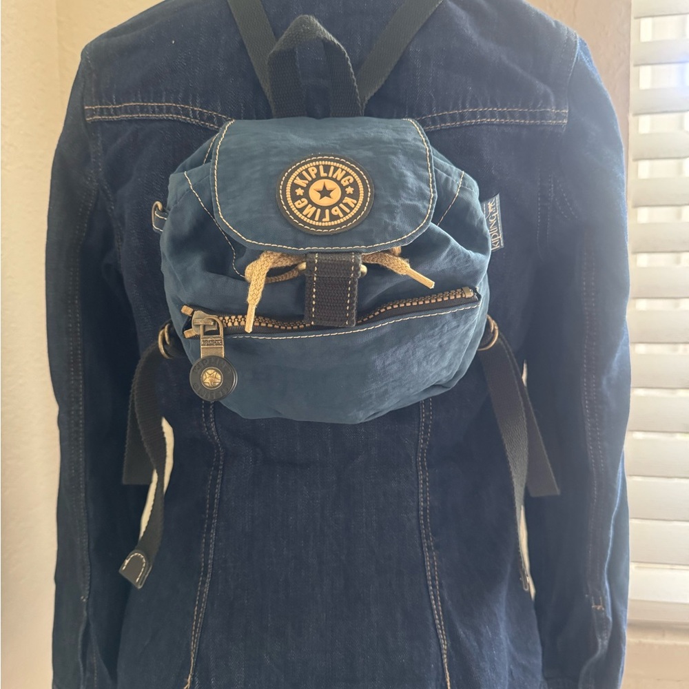 Kipling Teal Drawstring Backpack with Gold Accents